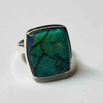 SILVER SPIDER-WEB OPAL RECTANGLE RING - ADJ