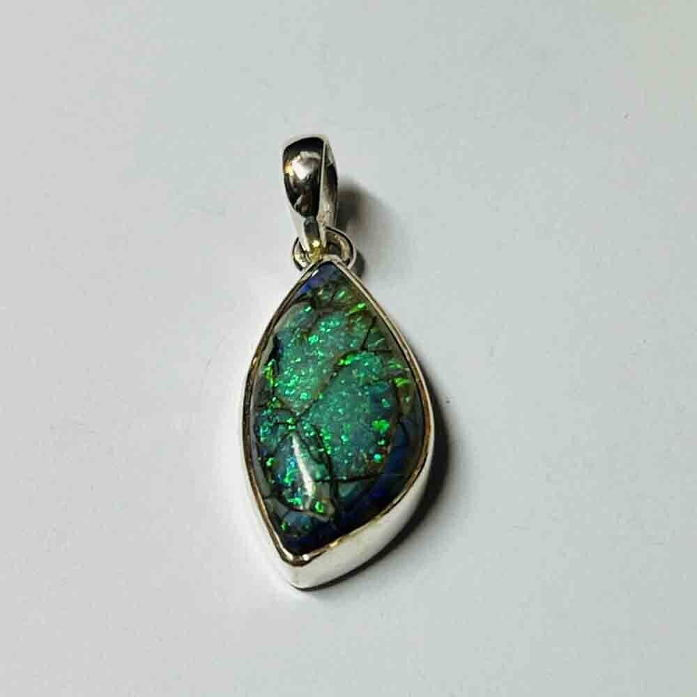 SILVER NATURAL OPAL SPIDER-WEB ABSTRACT PENDANT