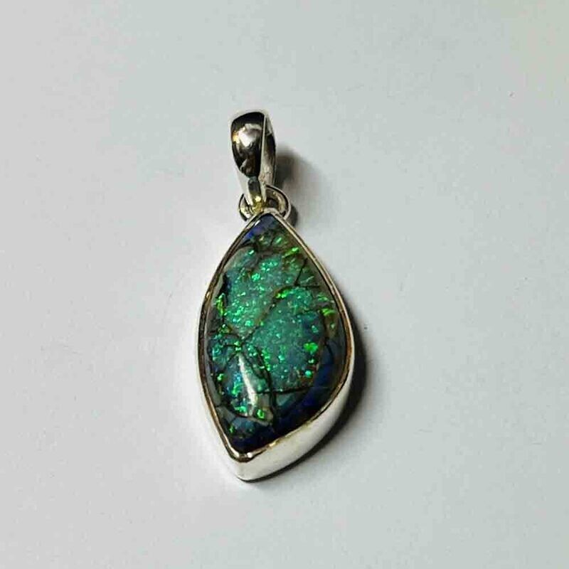 SILVER NATURAL OPAL SPIDER-WEB ABSTRACT PENDANT