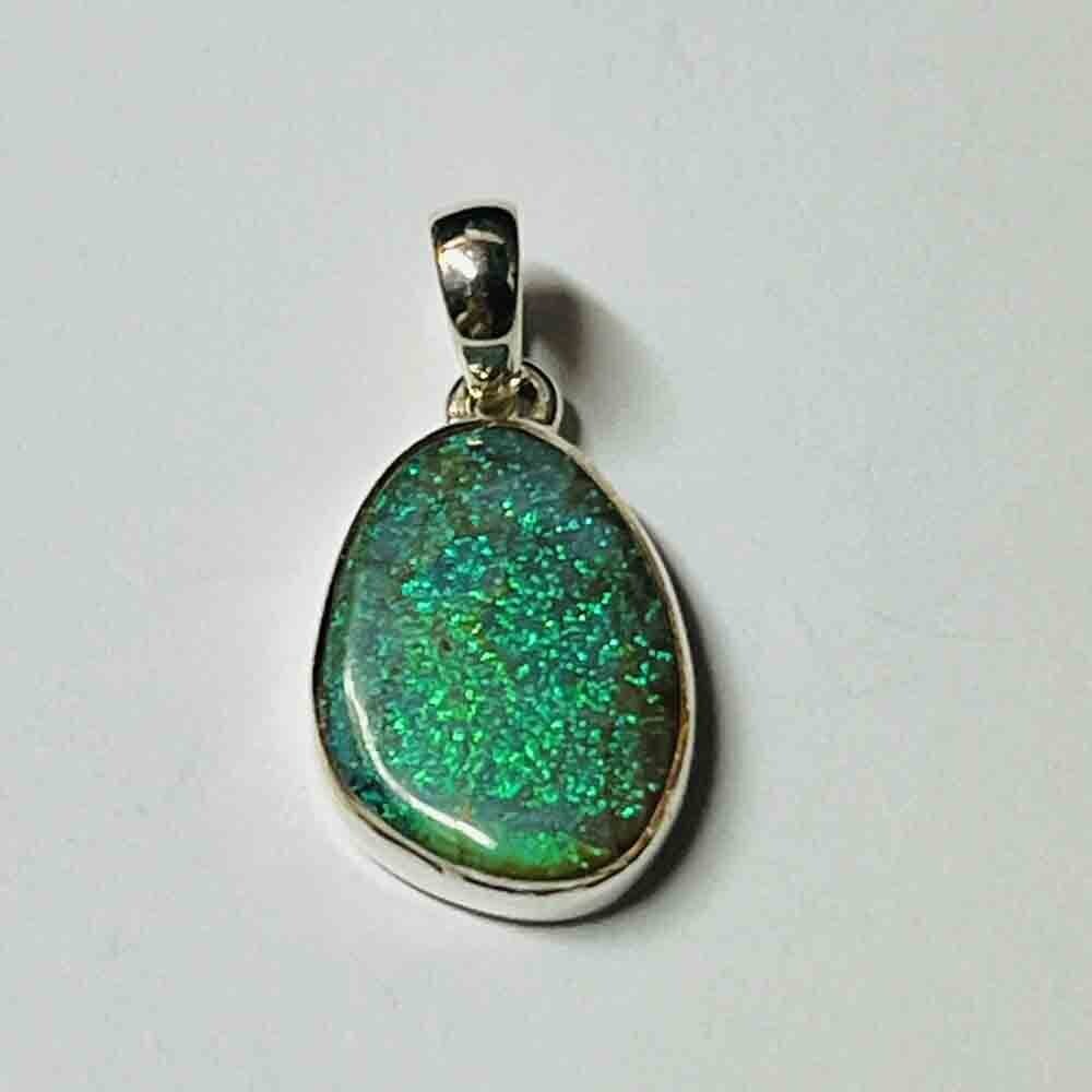 SILVER NATURAL OPAL SPIDER-WEB ABSTRACT PENDANT