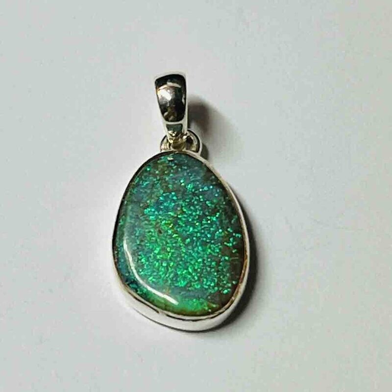 SILVER NATURAL OPAL SPIDER-WEB ABSTRACT PENDANT