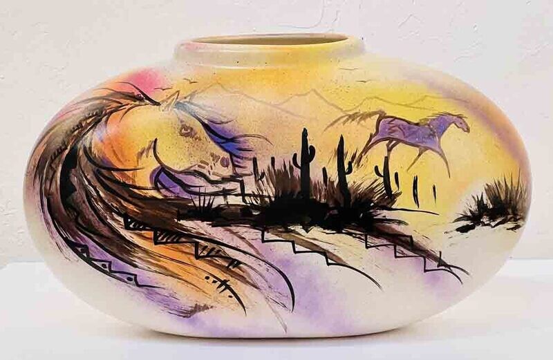 &quot;SW NAVAJO GATHERINGS&quot; 10x17 Painted Pottery