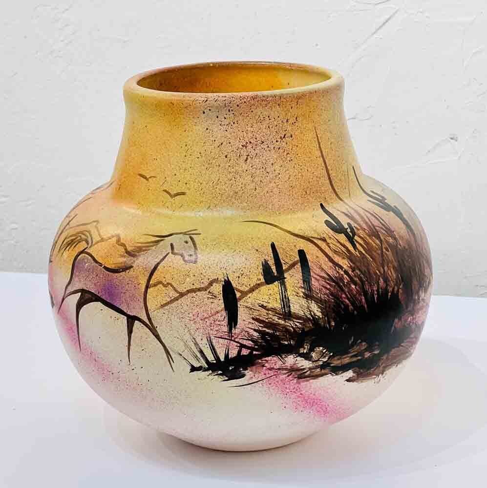 &quot;SW DESERT VASE&quot; Painted Pottery 8.5x8