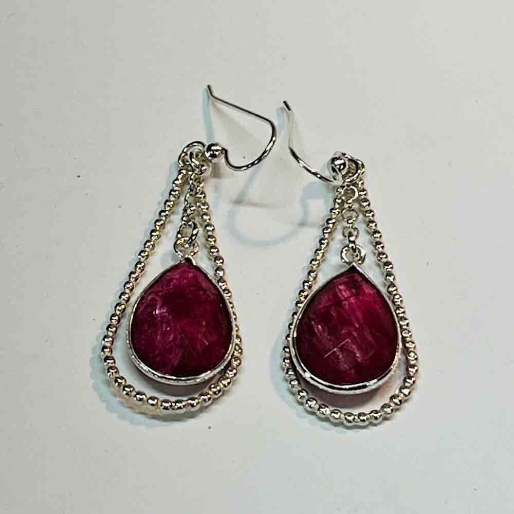 SILVER TEARDROP RUBY EARRINGS