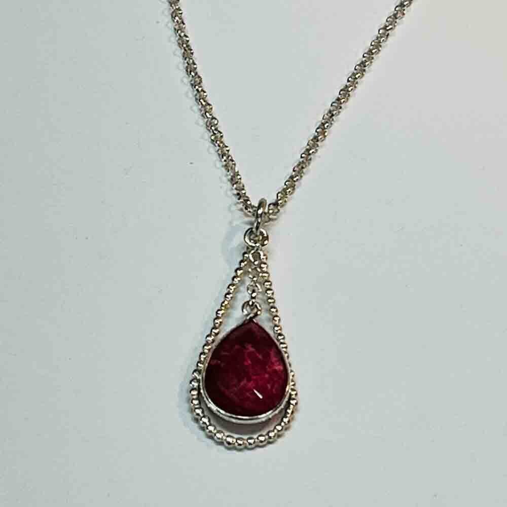 SILVER RUBY TEARDROP PENDANT