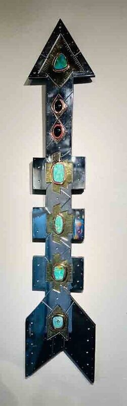 DECO ARROW 58&quot; x 12&quot; MIXED METALS SCULPTURE