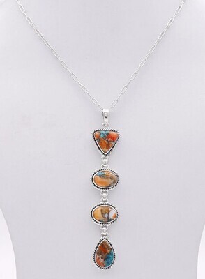 SILVER SPINY OYSTER TURQUOISE 4-DROP NECKLACE