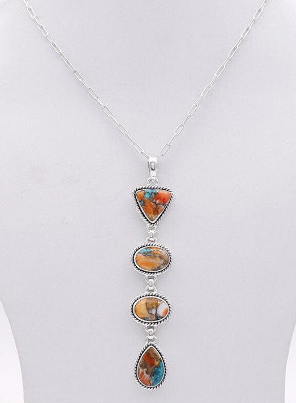SILVER SPINY OYSTER TURQUOISE 4-DROP NECKLACE