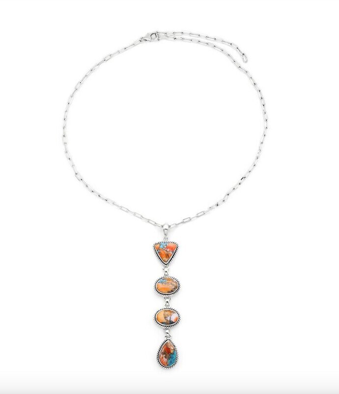 SILVER SPINY OYSTER TURQUOISE 4-DROP NECKLACE