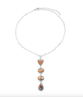 SILVER SPINY OYSTER TURQUOISE 4-DROP NECKLACE