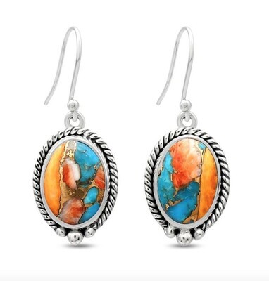 SILVER SPINY OYSTER TURQUOISE OVAL EARRINGS