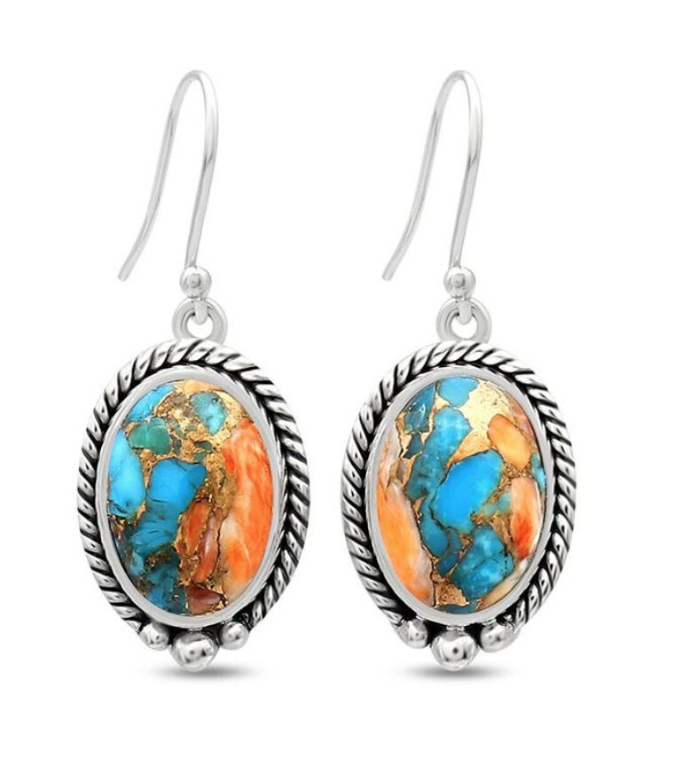 SILVER SPINY OYSTER TURQUOISE OVAL EARRINGS