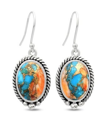 SILVER SPINY OYSTER TURQUOISE OVAL EARRINGS