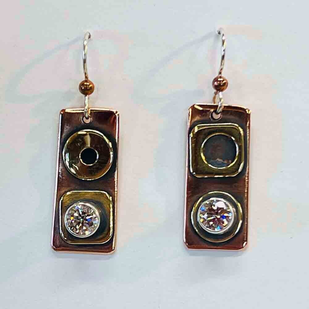 MIXED METALS RECTANGLE CZ EARRINGS