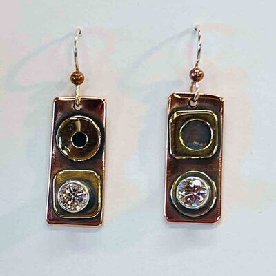 MIXED METALS RECTANGLE CZ EARRINGS