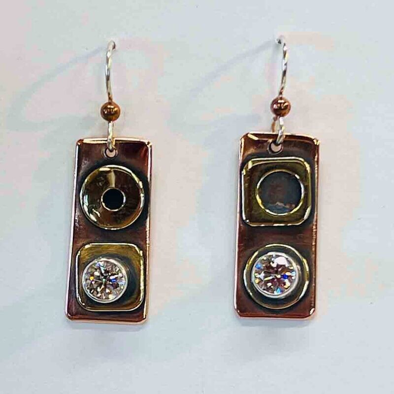 MIXED METALS RECTANGLE CZ EARRINGS