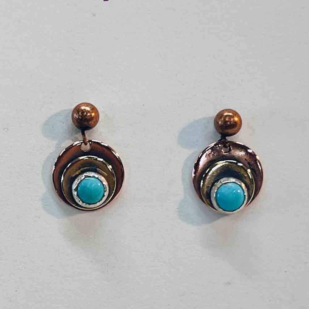 MIXED METALS ROUND TURQUOISE EARRINGS