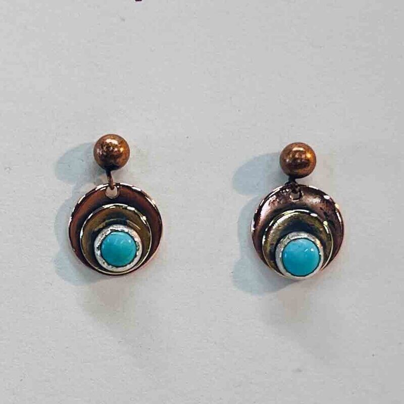 MIXED METALS ROUND TURQUOISE EARRINGS