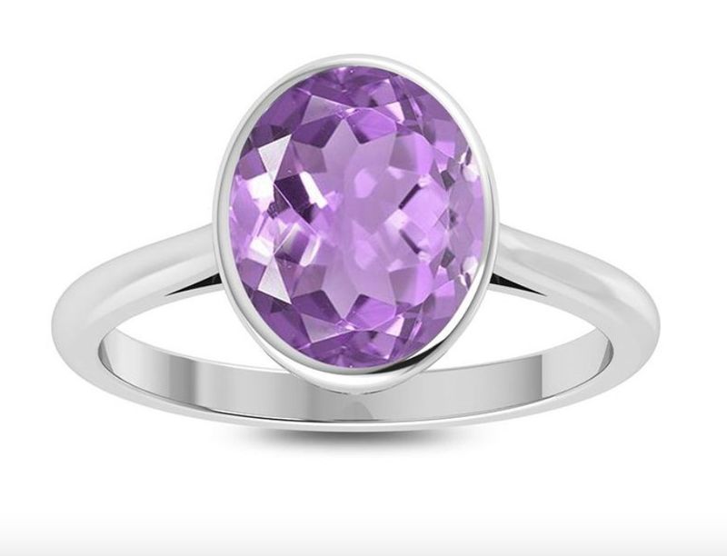 SILVER AMETHYST OVAL RING