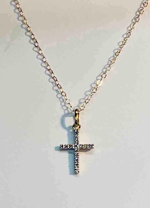 14K YELLOW GOLD DIAMOND CROSS NECKLACE 18&quot;