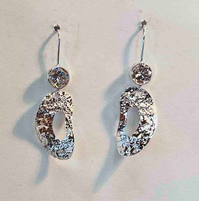 SILVER ABSTRACT TEXTURED CZ EARRINGS
