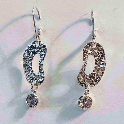 SILVER ABSTRACT TEXTURED CZ EARRINGS