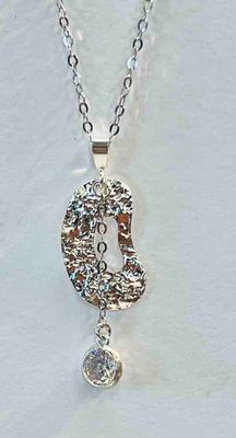 SILVER ABSTRACT TEXTURED CZ NECKLACE 16"-17"