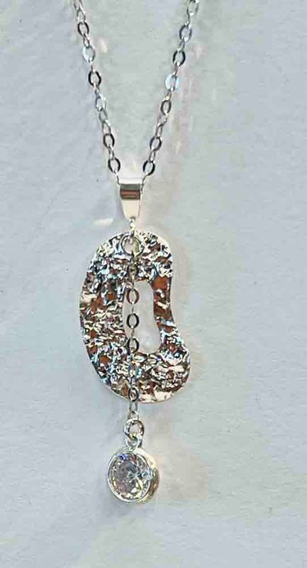 SILVER ABSTRACT TEXTURED CZ NECKLACE