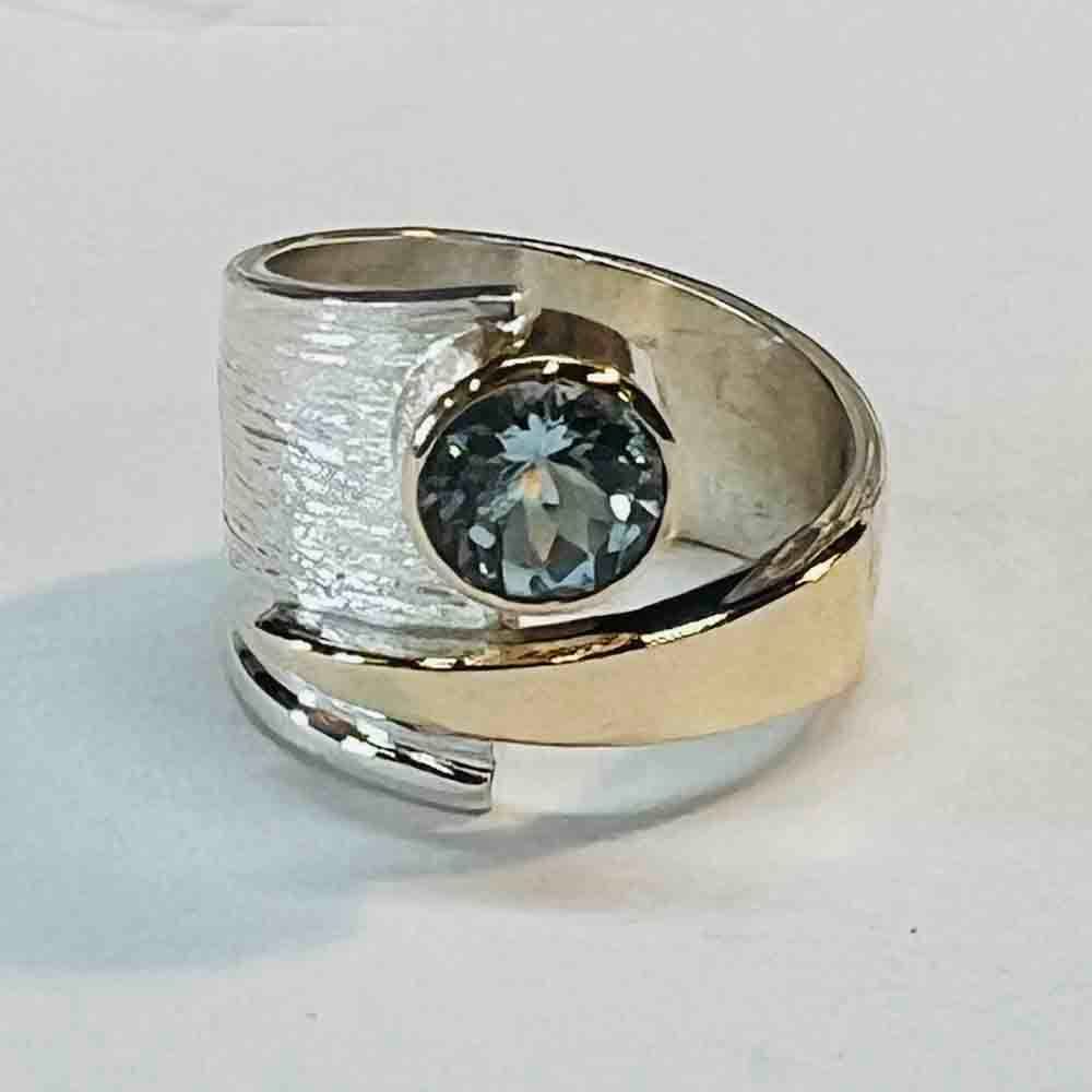 SILVER/GOLD AQUAMARINE WRAP RING - SIZE 9.5