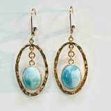 GOLD-FILLED OVAL LARIMAR EARRINGS