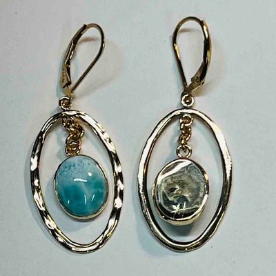 GOLD-FILLED OVAL LARIMAR EARRINGS