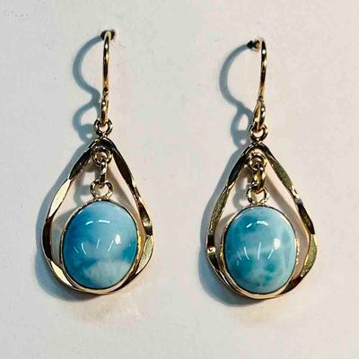 GOLD FILLED TEARDROP LARIMAR EARRINGS