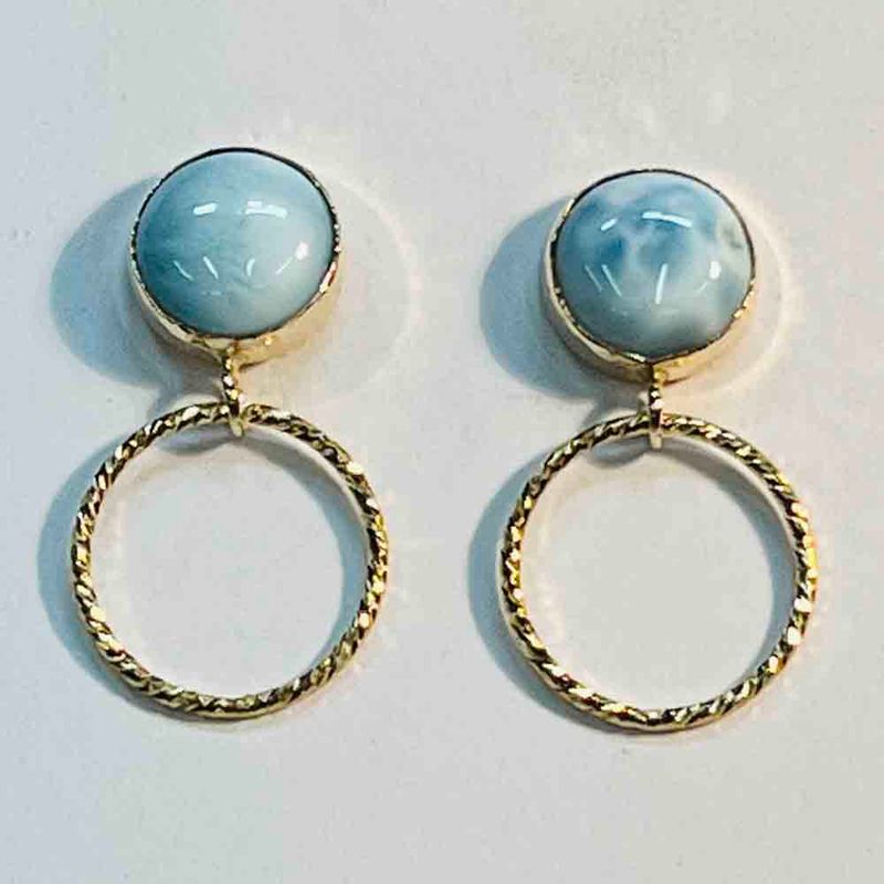GOLD-FILLED TEXTURED DISC LARIMAR EARRINGS