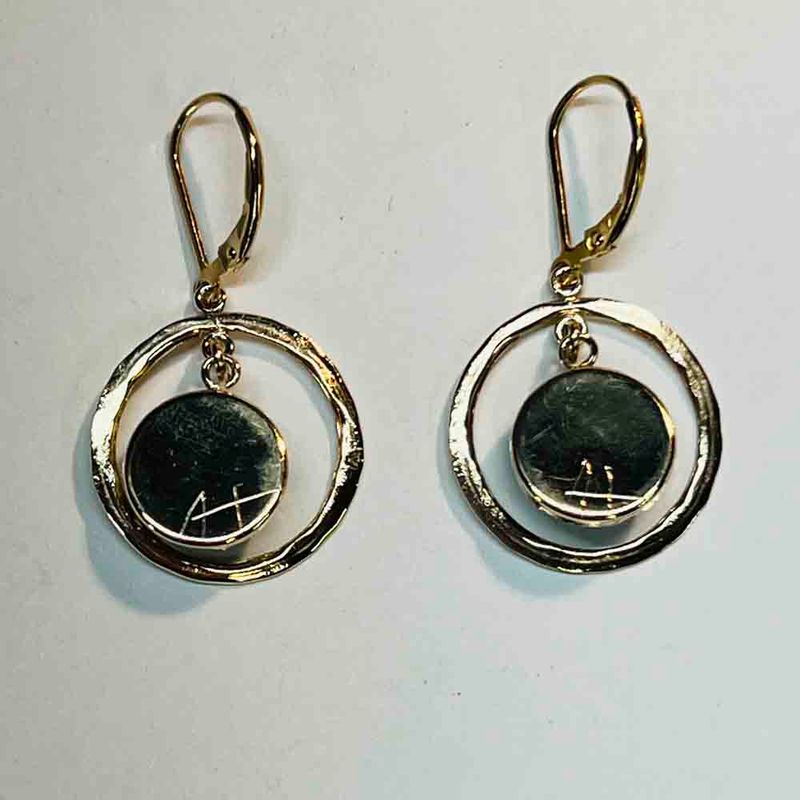 GOLD FILLED HAMMERED DISC LARIMAR EARRINGS
