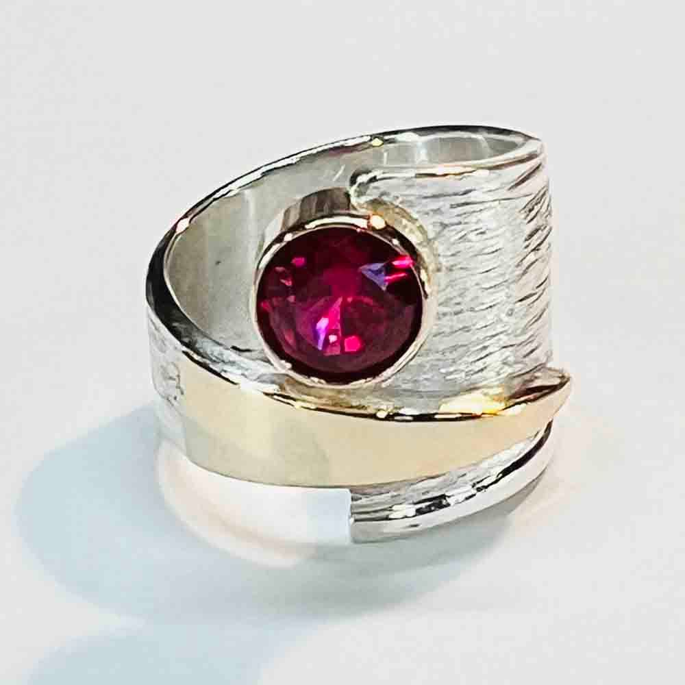 SILVER/14K RUBY WRAP RING SIZE-7