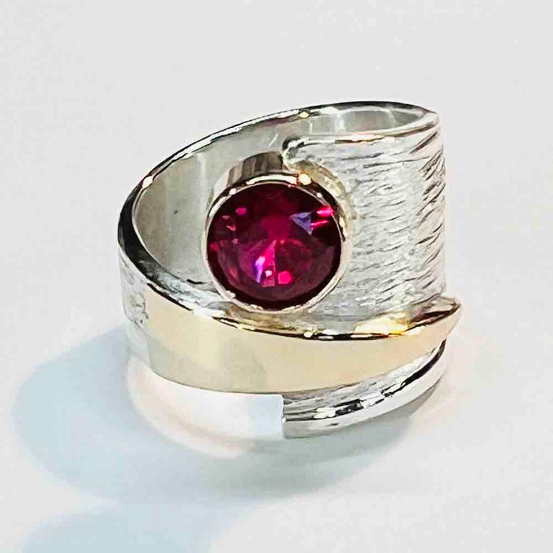 SILVER/14K RUBY WRAP RING SIZE-7