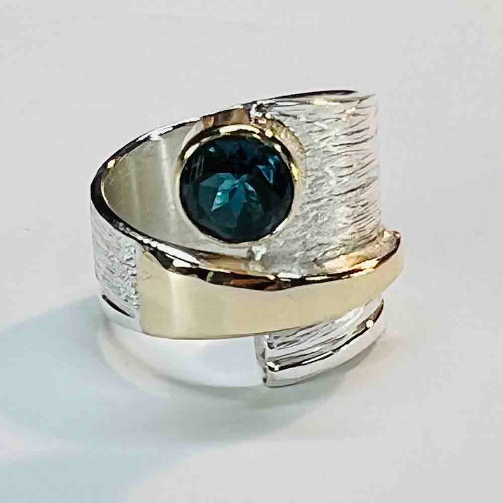 SILVER/14K TOPAZ WRAP RING - SIZE 8