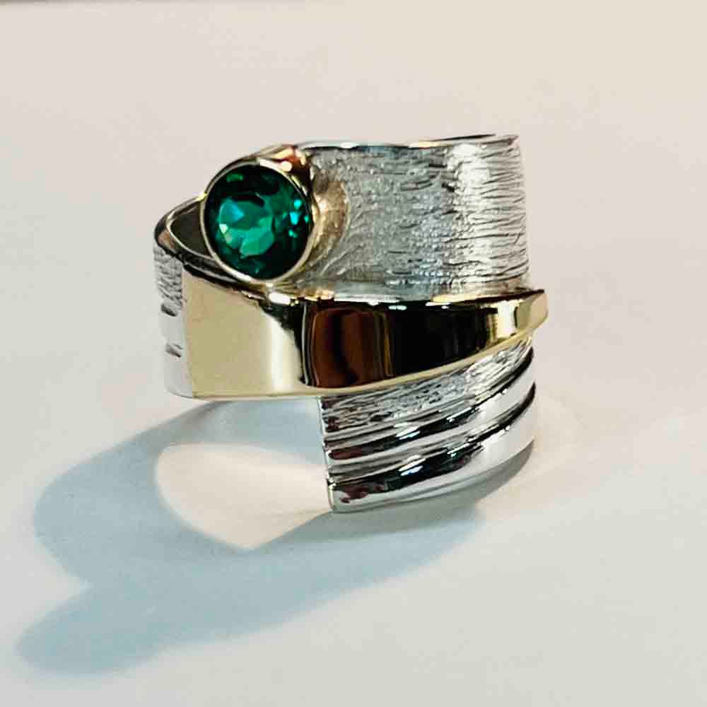 SILVER/14K HELENITE WRAP RING - SIZE 7.5