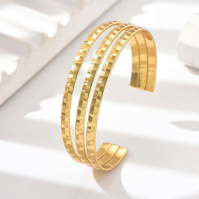 GOLD STAINLESS TEXTURED CUFF BRACELET FJB80