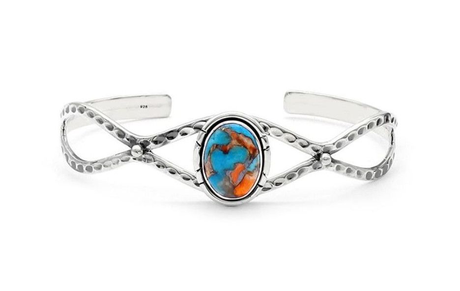SILVER SPINY OYSTER TURQUOISE OVAL CUFF BRACELET