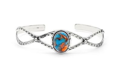 SILVER SPINY OYSTER TURQUOISE OVAL CUFF BRACELET
