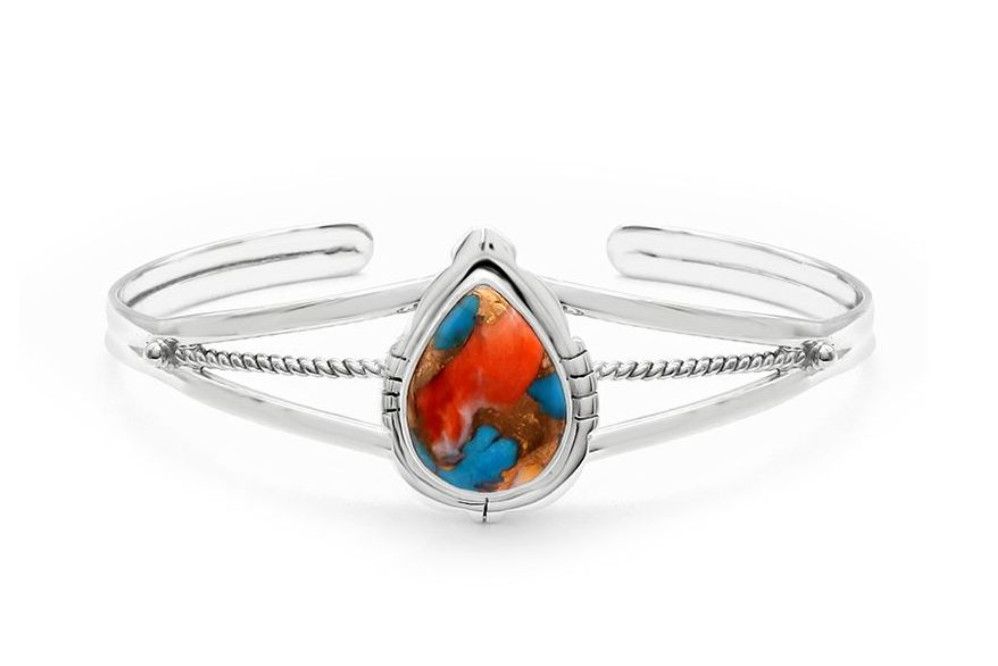 SILVER SPINY &amp; TURQUOISE TEARDROP CUFF BRACELET