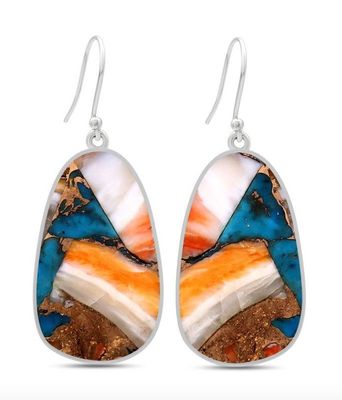 SILVER SPINY OYSTER TURQUOISE LONG OVAL EARRINGS