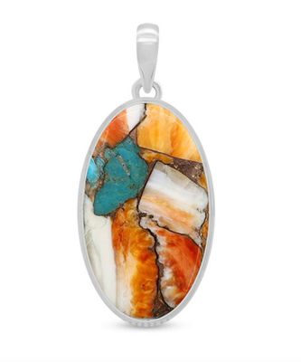 SILVER SPINY OYSTER &amp; TURQUOISE OVAL PENDANT
