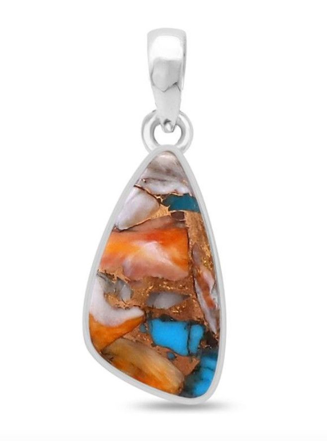 SILVER SPINY OYSTER TURQUOISE SM ABSTRACT PENDANT