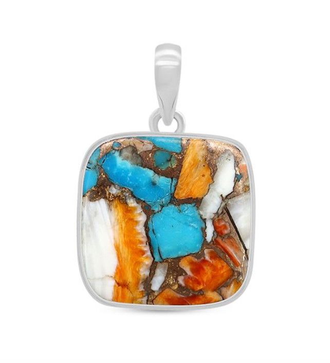 SILVER SPINY &amp; TURQUOISE SQUARE PENDANT