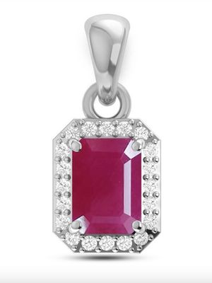 SILVER RUBY &amp; CZ RECTANGLE NECKLACE