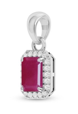 SILVER RUBY &amp; CZ RECTANGLE NECKLACE