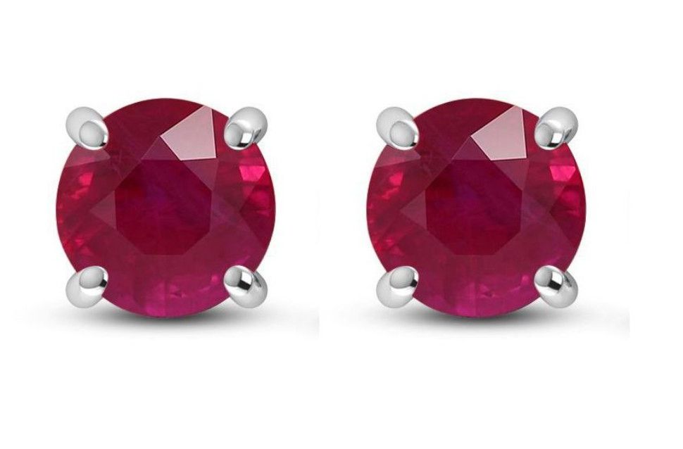SILVER RUBY STUD EARRINGS