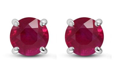 SILVER RUBY STUD EARRINGS